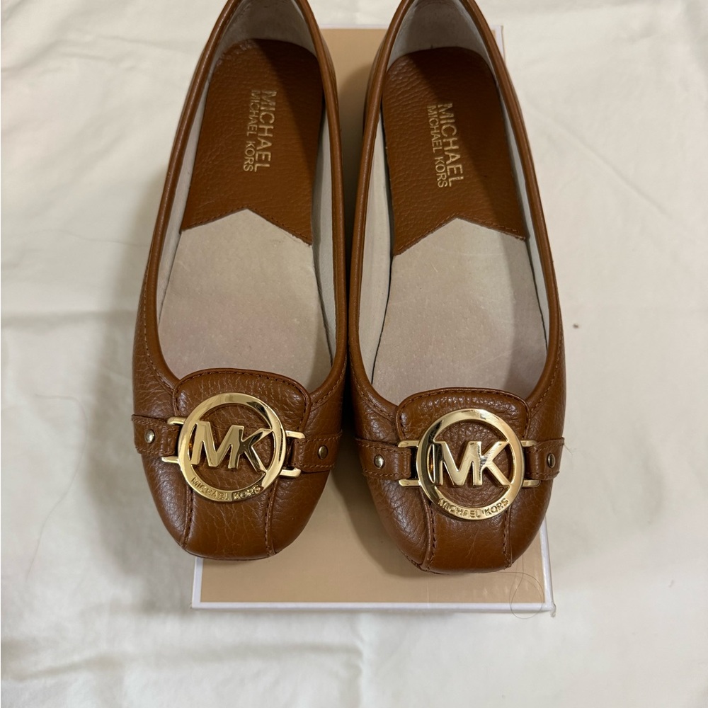 Michael Kors Tan Leather MK Logo Ballet Flats